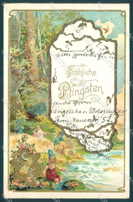 Greetings Pfingsten Gnome Relief cartolina postcard TW1747 – fronte