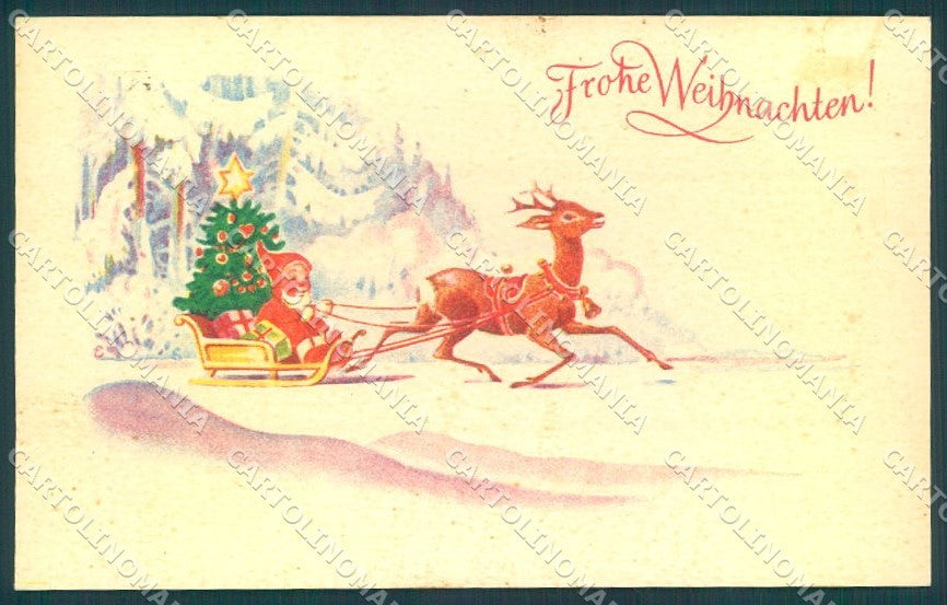 Greetings Gnome Sleigh Christmas Tree cartolina postcard TW1755 – fronte