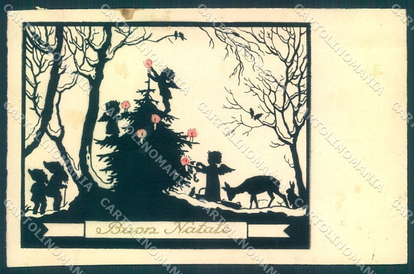 Greetings Gnome Angel Christmas Tree serie 3675 Silhouette SPOTS postcard TW1756 – fronte
