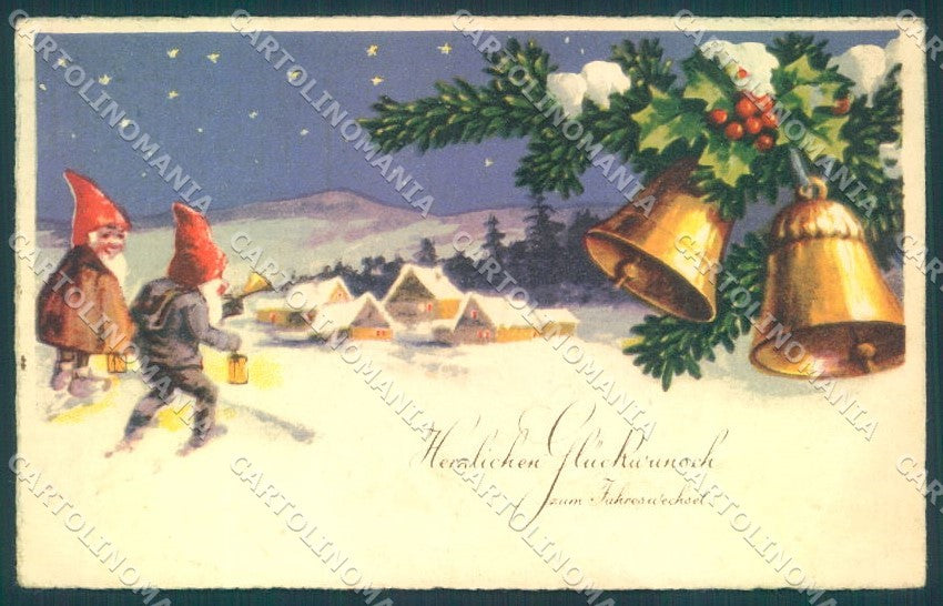 Greetings New Year Gnome Winter Landscape serie 9265 SOFT CREASE postcard TW1763 – fronte