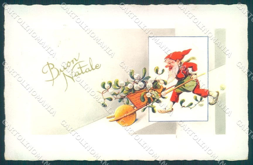 Greetings Christmas Gnome Mistletoe Cecami 4070 cartolina postcard TW1765 – fronte