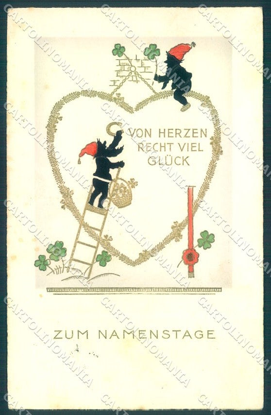 Greetings Namenstage Gnome Four Leaf Clover serie 93 Silhouette Relief pc TW1766 – fronte
