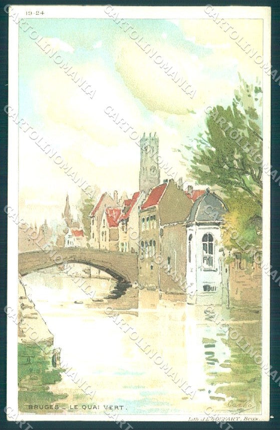 Artist Signed Carlo Bruges Quai Vert serie 19-24 cartolina postcard TW1770 – fronte
