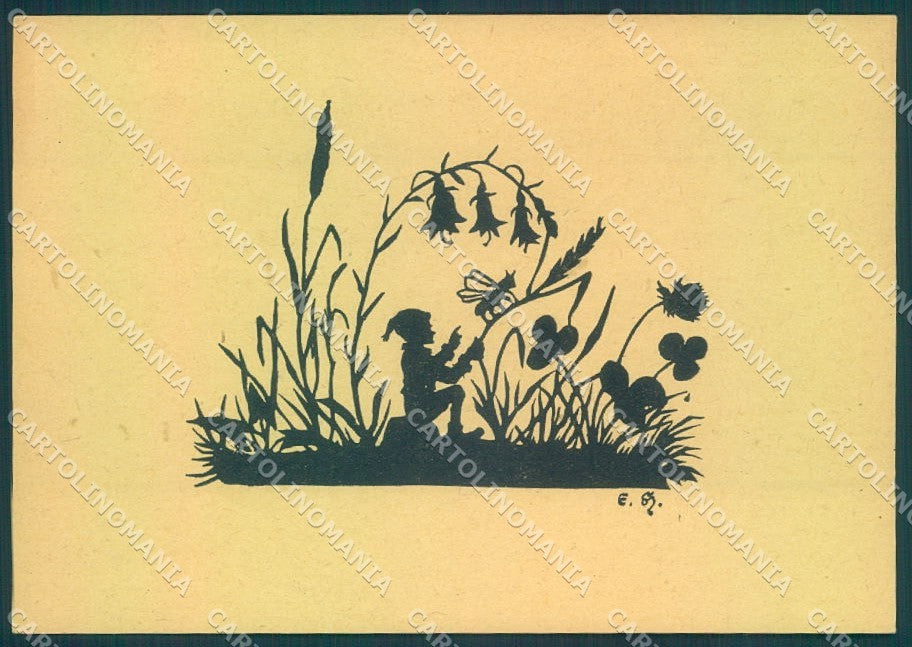 Artist Signed Emmi Hortig Gnome Silhouette FG cartolina postcard TW1777 – fronte