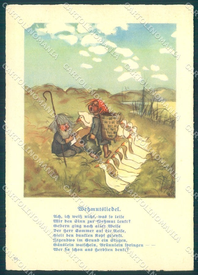 Artist Signed Gnome Children Goose FG LBR 94 cartolina postcard TW1786 – fronte