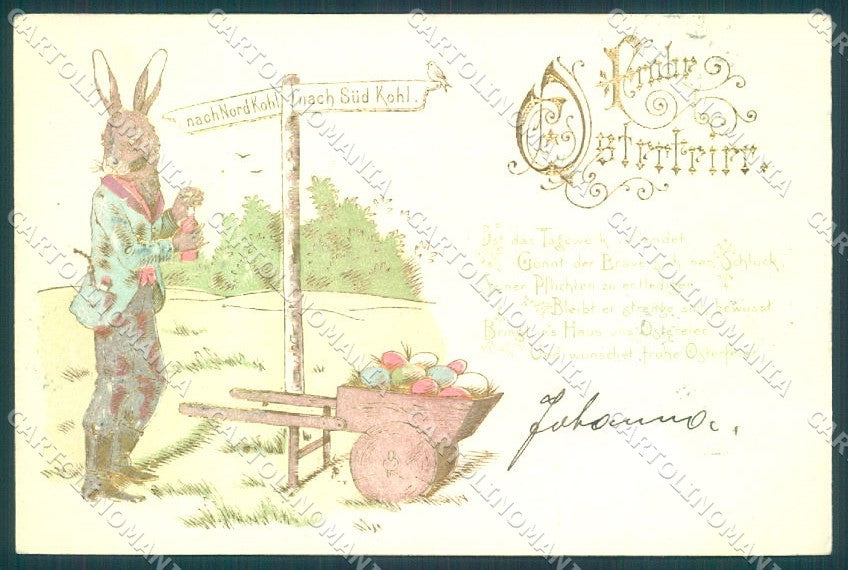 Greetings Easter Egg Dressed Hare Relief cartolina postcard TW1790 – fronte