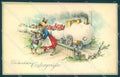 Greetings Easter Dressed Hare Train Egg Flower MSiB 1646 postcard TW1797 – fronte