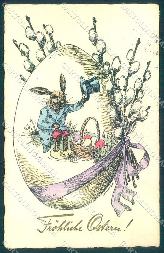 Artist Signed Schiffer Easter Egg Dressed Hare HC Vienne postcard TW1803 – fronte