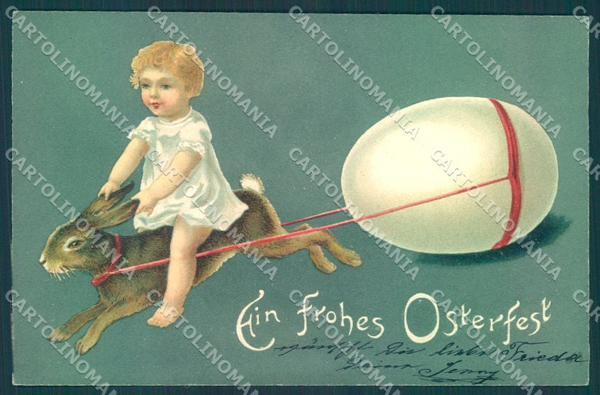 Greetings Easter Egg Hare Child Relief cartolina postcard TW1804 – fronte