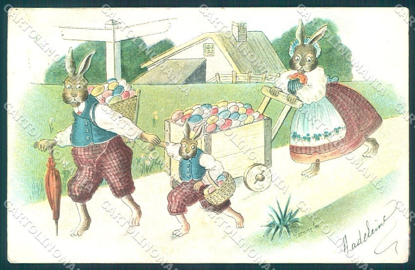 Artist Signed Horning Easter Egg Dressed Hare Relief 144 postcard TW1805 – fronte