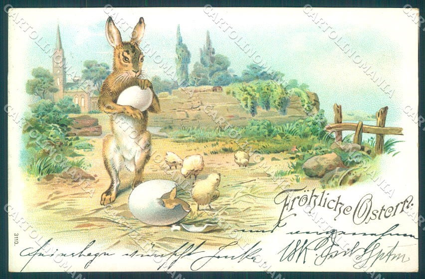 Greetings Easter Egg Hare Chick serie 3110 cartolina postcard TW1809 – fronte