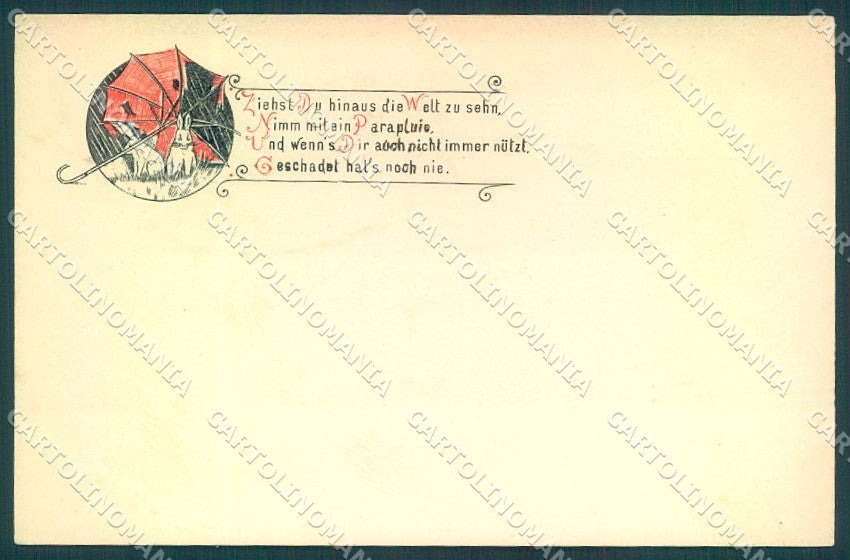 Animals Rabbit Hare Rain Umbrella cartolina postcard TW1816 – fronte