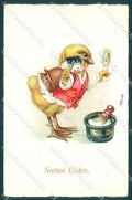Greetings Easter Humanized Dressed Chick Barber serie 3845 postcard TW1823 – fronte