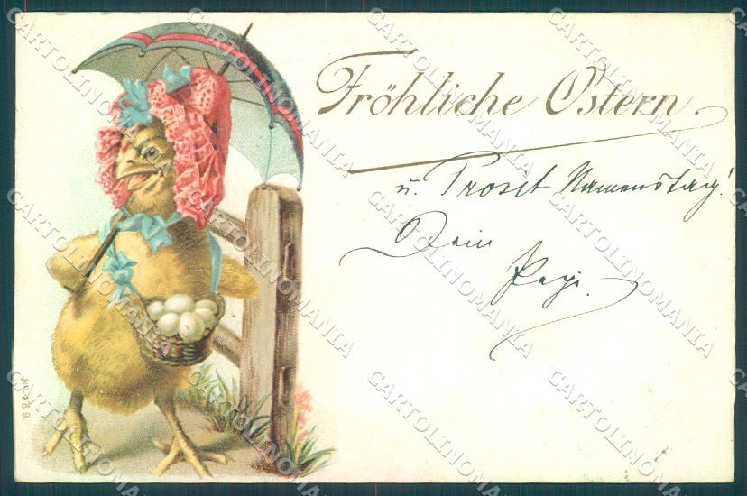 Greetings Easter Dressed Chick Egg Umbrella serie 489 cartolina postcard TW1831 – fronte