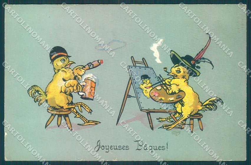 Artist Signed Hatz Easter Humanized Dressed Chick Egg BKWI 4613-4 pc TW1833 – fronte