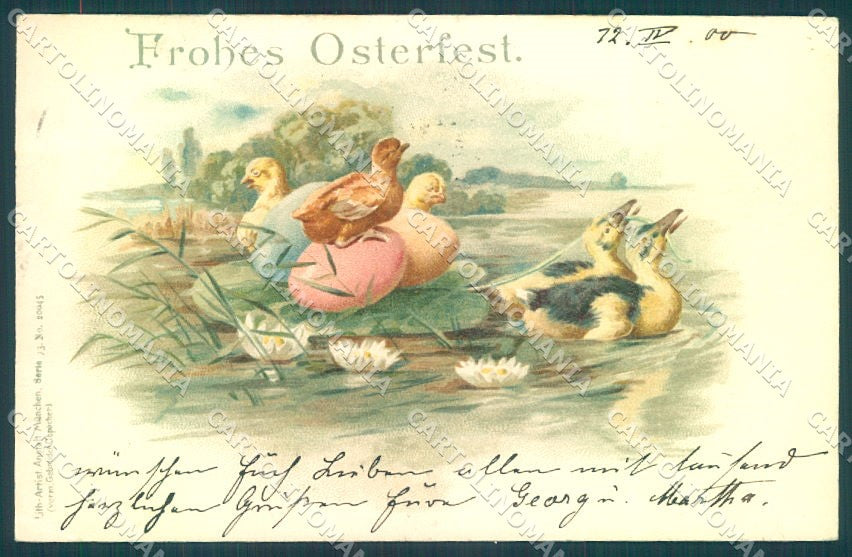 Greetings Easter Egg Chick serie 73-20045 CORNER CREASE postcard TW1849 – fronte