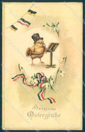 Greetings Easter Humanized Chick Flag Flower serie MSiB 1378 postcard TW1851 – fronte