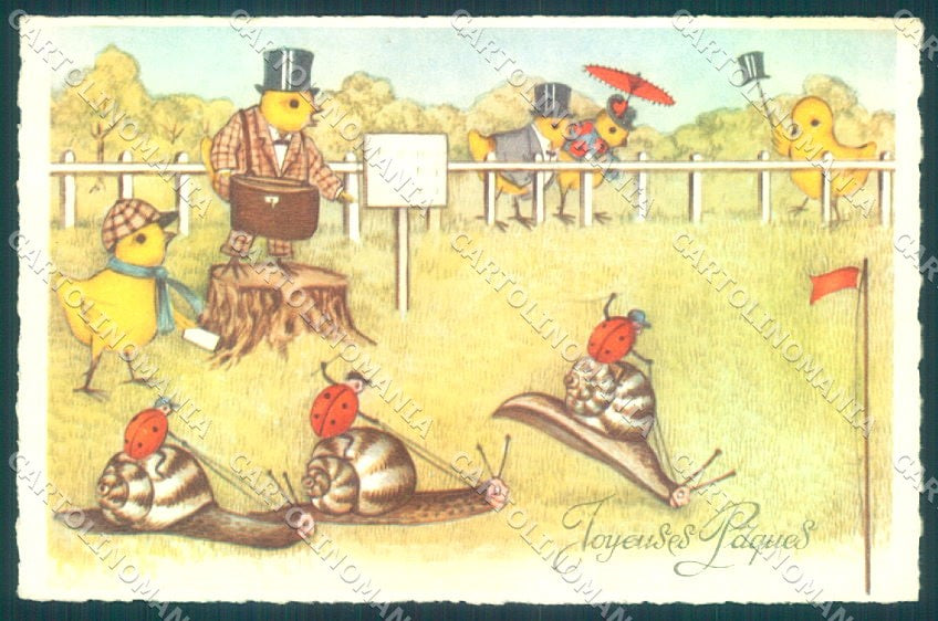 Artist Signed Dressed Chick Easter Snail Ladybug Run Sport PIN HOLE pc TW1864 – fronte