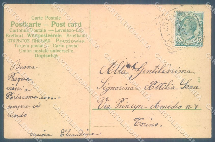 Greetings Easter Chick Egg Violet Four Leaf Clover Relief postcard TW1866 – retro