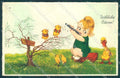 Greetings Easter Chick Child Girl Yellow Duck serie 5828 TEAR postcard TW1874 – fronte