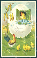 Greetings Easter Egg Chick Rooster Hen Flower serie 5355 postcard TW1875 – fronte