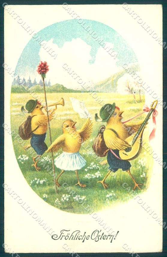 Artist Signed Ohler Easter Humanized Dressed Chick BKWI 4724-1 postcard TW1878 – fronte