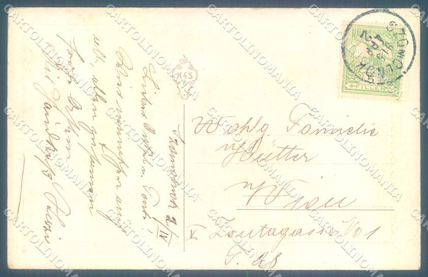 Greetings Easter Dressed Chick Frog Hunting Relief CORNER CREASE postcard TW1879 – retro