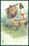 Artist Signed Skolske Easter Egg Girl Rooster serie 12 cartolina postcard TW1880 – fronte