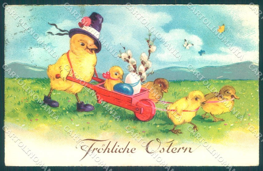 Greetings Easter Dressed Chick Egg serie EAS 1278 CREASED postcard TW1881 – fronte