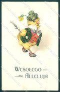 Greetings Easter Dressed Chick Flower postcard TW1882 – fronte