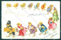Greetings Easter Dressed Chick CORNER CREASE cartolina postcard TW1890 – fronte
