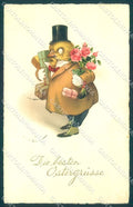 Greetings Easter Humanized Dressed Chick Flower Present Pittius postcard TW1891 – fronte