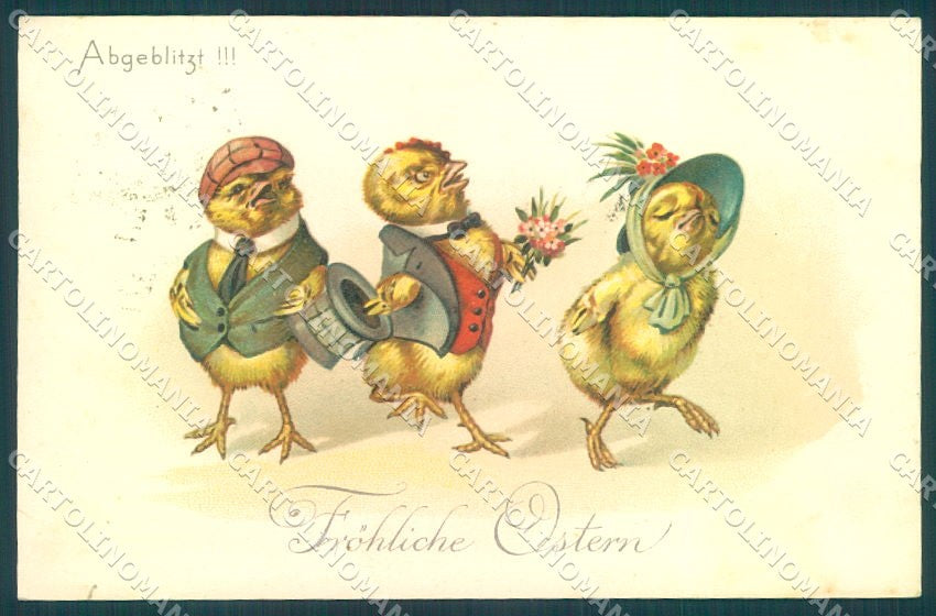 Greetings Easter Dressed Chick EAS 15747-8 cartolina postcard TW1892 – fronte