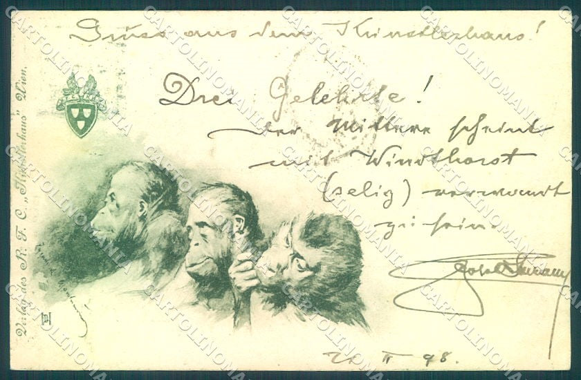 Artist Signed Monkey CORNER CREASE cartolina postcard TW1899 – fronte