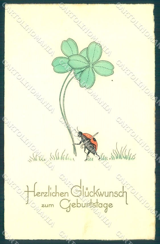 Greetings Augurali Geburtstage Four Leaf Clover Ladybug serie 3311 pc TW1916 – fronte