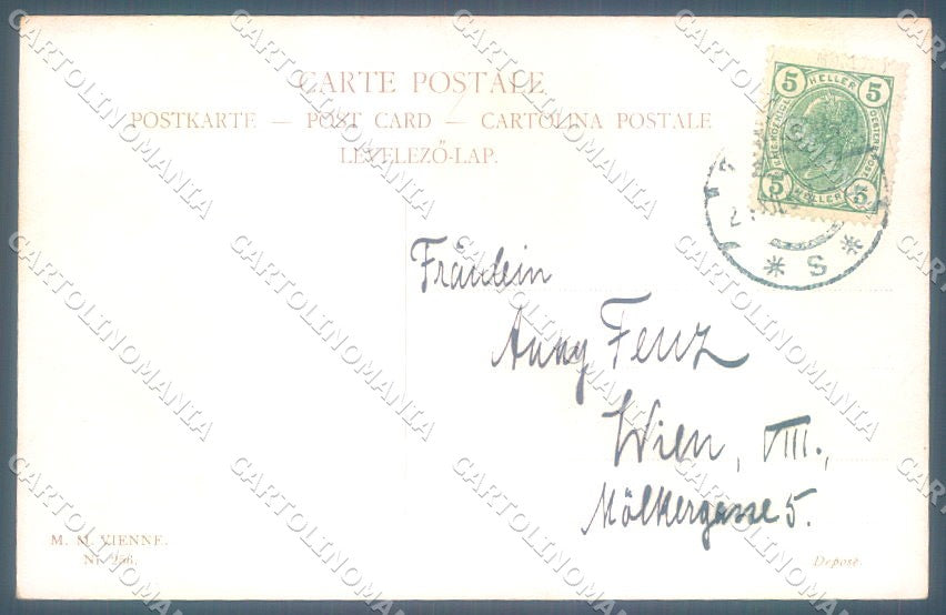 Artist Signed Christmas Deer Winter Landscape MM Vienne 256 postcard TW1924 – retro