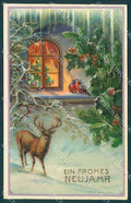 Greetings New Year Deer Christmas Tree Bird serie 2137 cartolina postcard TW1929 – fronte