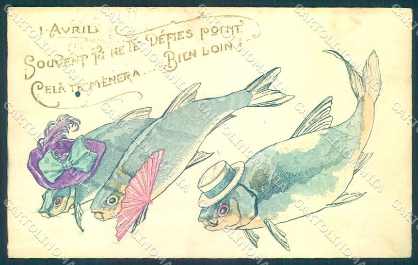 Greetings 1 Avril Dressed Fish Relief cartolina postcard TW1957 – fronte