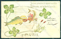 Greetings 1 Avril Dressed Fish Four Leaf Clover Relief postcard TW1958 – fronte