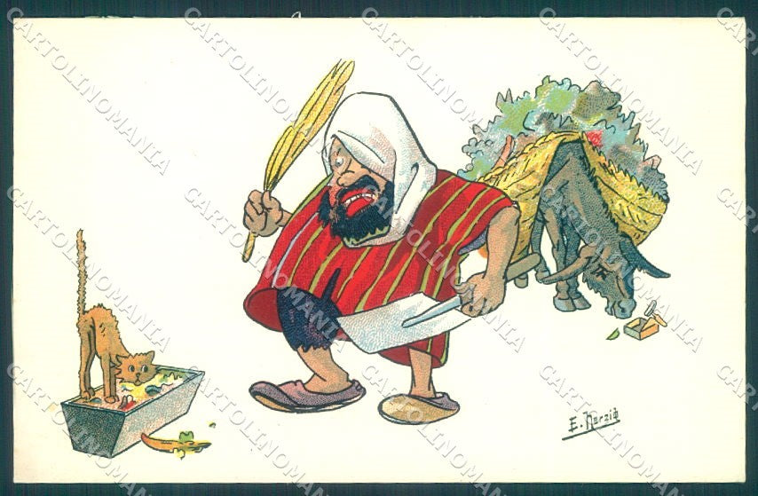 Artist Signed Herzig Man Donkey Cat Comic serie H-1 cartolina postcard TW1977 – fronte