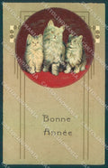 Greetings New Year Cat serie 7996 Relief PFB CORNER CREASE postcard TW2018 – fronte