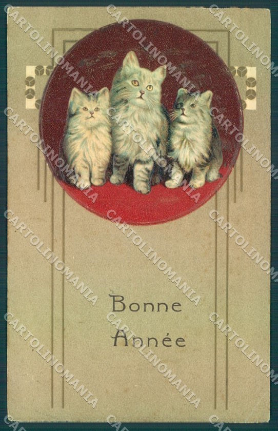 Greetings New Year Cat serie 7996 Relief PFB CORNER CREASE postcard TW2018 – fronte