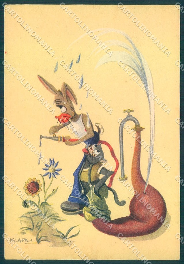 Artist Signed Klapah Humanized Dressed Cat Rabbit serie 038 FG postcard TW2021 – fronte