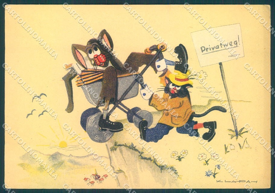 Artist Signed Klapah Humanized Dressed Cat Rabbit serie 040 FG postcard TW2022 – fronte
