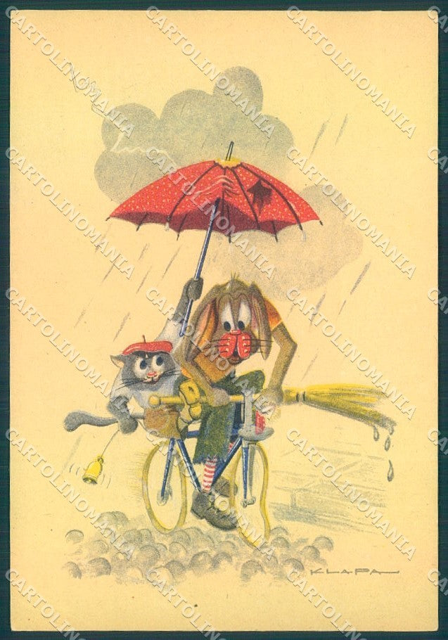Artist Signed Klapah Humanized Dressed Cat Rabbit serie 036 FG postcard TW2023 – fronte