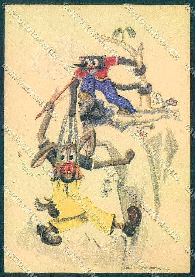 Artist Signed Klapah Humanized Dressed Cat Rabbit serie 039 FG postcard TW2024 – fronte