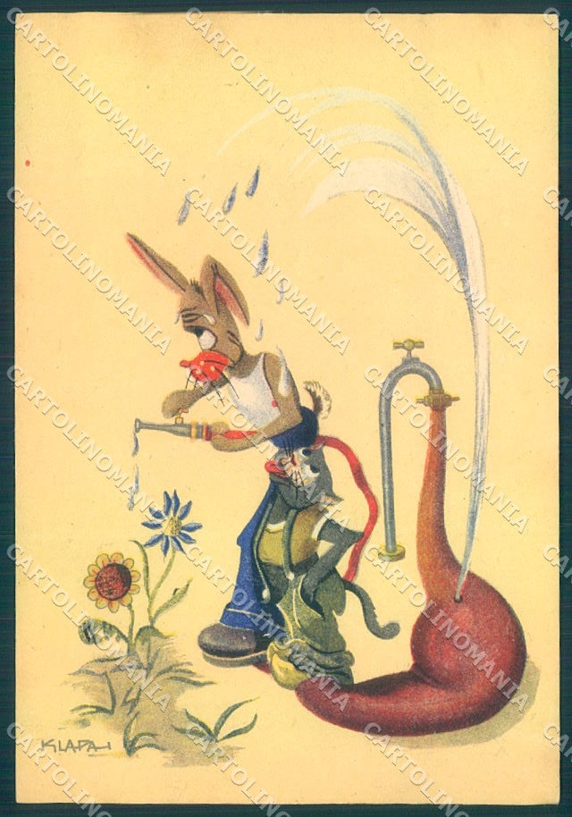 Artist Signed Klapah Humanized Dressed Cat Rabbit serie 038 FG postcard TW2025 – fronte