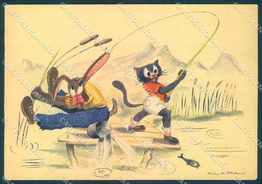 Artist Signed Klapah Humanized Dressed Cat Rabbit serie 041 FG postcard TW2026 – fronte