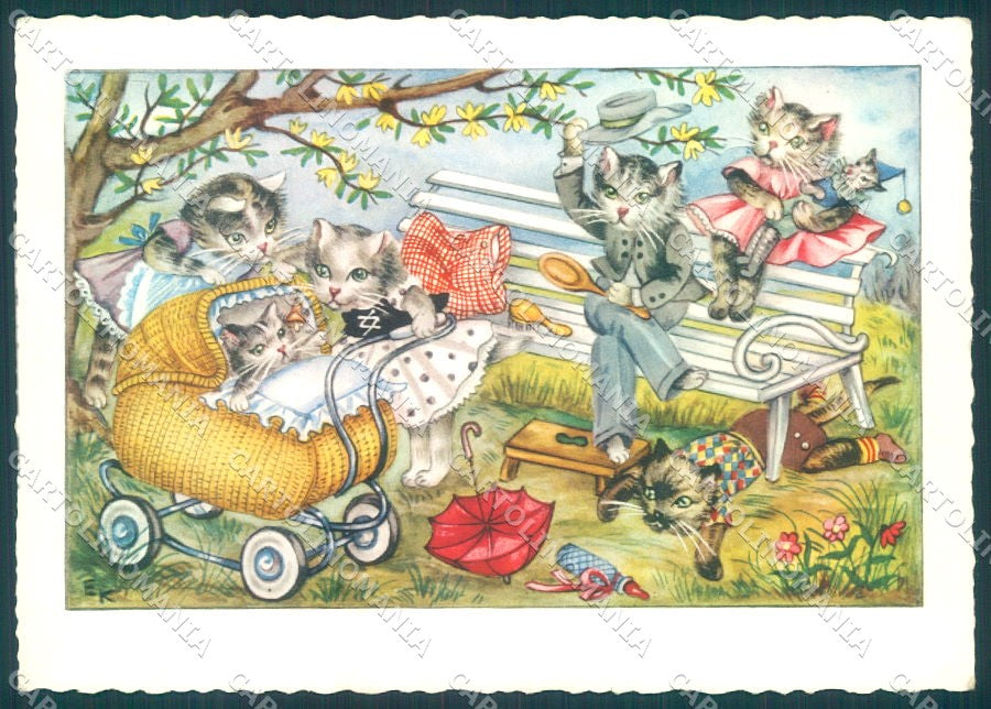 Artist Signed EK Humanized Dressed Cat serie 4188 FG cartolina postcard TW2027 – fronte