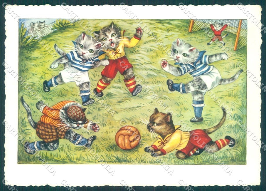 Artist Signed EK Humanized Dressed Cat Soccer Sport serie 4189 FG pc TW2030 – fronte